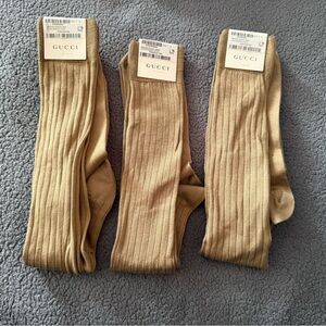 Gucci Tan Ribbed Dress Socks for Men